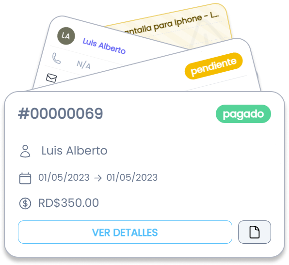 card stack - facturas, clientes, eventos.
